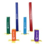 A photo showing 6 Fun Sticks of multiple sizes and colors, standing.